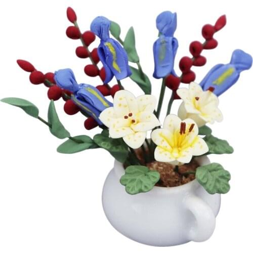 Dollhouse Flower Pot Toy, 1/12 Scale Dollhouse Mini Flower Plant Pot Stand Handcraft Garden Room Decor Toys