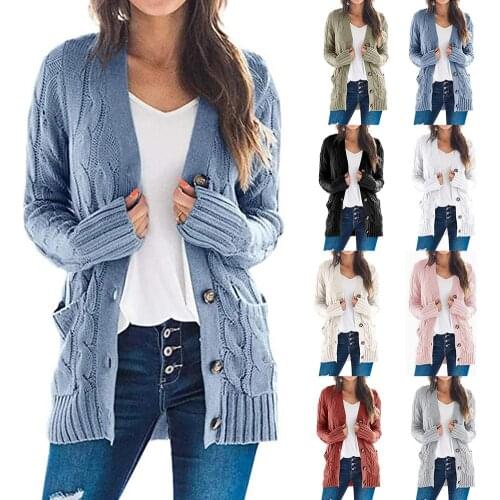 2020 Women Autumn Open Front Knitted Cardigan Sweater Pockets Outwear Coat Womens Clothing свитер женский pull femme