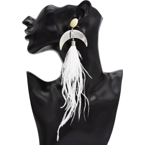 4 Colors Korean Elegant Alloy Long Earrings Bohemian Long feather dangling earrings Moon Shaped Drop Earrings Ear Jewelry