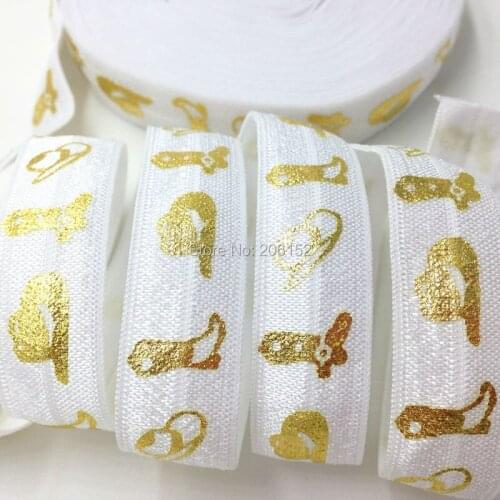 Cowboy Hat Printed Fold Over Elastic Ribbon 5/8" Cowboy Boot Print White FOE Ribbon For DIY Hair Accessories 10Yards/lot