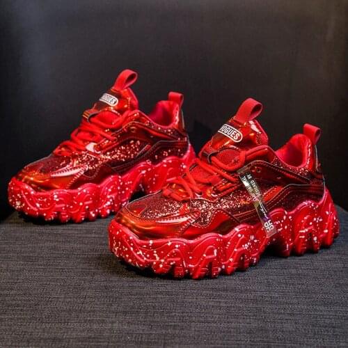 Fashion Women Shoes Dad Chunky Sneakers Women Luxury Comfortable Glossy Thick Sole Ladies Platform Wave Bottom Trainers Female 0