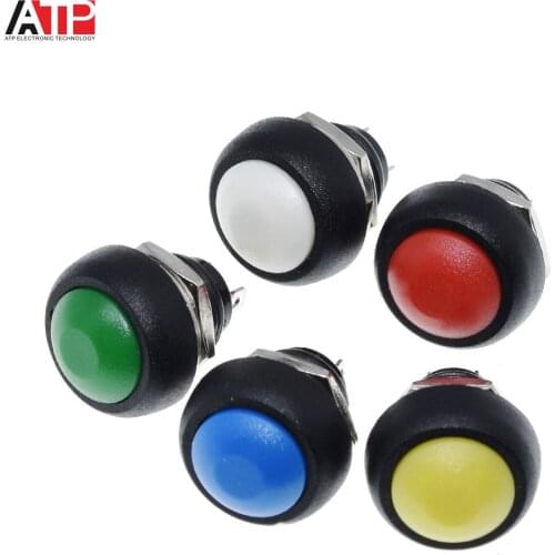 GREAT IT 5Pcs Mini 12mm Waterproof Momentary ON/OFF Push Button Round Switch PBS-33B For arduino