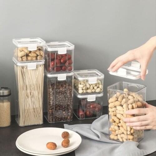 Square Sealed Box Storage Container Closet Organizer Kitchen Organization Food Container Snack Dried Fruit Jars Kitchen Supplies