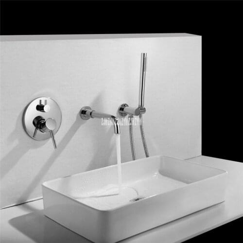 LE-9149 Hot And Cold Wall In Faucet High Grade Rotary Type Waterfall Bathtub Copper Three Piece Separate Faucet With Hand Shower