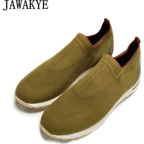 Natural Wool Knitting Slip-on Loafers for Men Comfort Soft Sole Vulcanized Shoes 2020 Autumn Solid Sock Sneakers Flat Walk Shoes