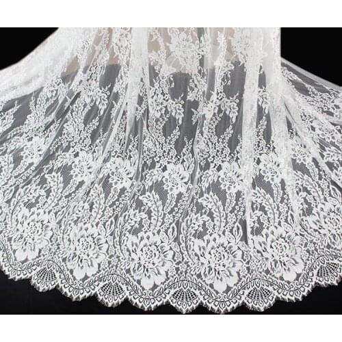 LSM00101 New arrival high quality 150CM width white and black nylon chantilly thick eyelash lace fabric for wedding dress