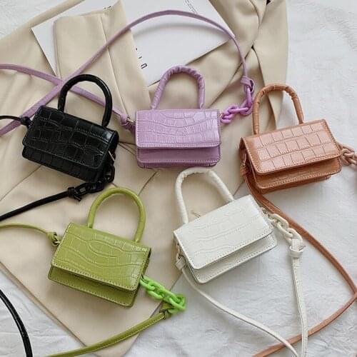 Fashion Girl Crocodile Print PU Solid Color Women Mini Handbag With Chain Small Bag Flap 2021 6070