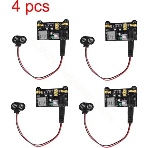 4PCS MB102 Breadboard Power Supply Module and 9v Battery Clip with 2.1mm X 5.5mm Male DC Plug Assortment Kit for Arduino