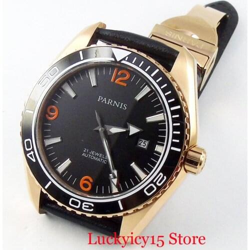 Mechanical Wristwatch Men 45mm Sapphire Glass Date Window Automatic Movement Rose Gold Case