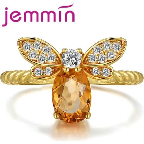 New Creative Cubic Zirconic Rhinestone Bee Rings Gold Color Ring Jewelry Wedding Ring Jewelries Womens Rings Banquet Party