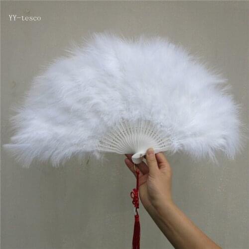 Wholesale 10pcs High Quality White Feather Fan For Dance Props Hand Turkey Goose Feather Folding Fan Wedding Dance performance