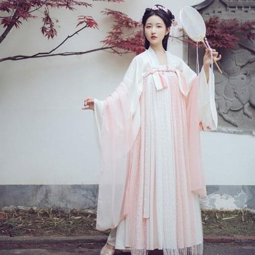 Original Improved Hanfu Tang-Made Full Chest Skirt Spring Womens Suit Magnolia Flower Cosplay Stage Wear Asian Traditional
