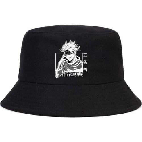Anime Jujutsu Kaisen Summer hat Women Men Panama Bucket Cap The Design Flat Visor Kawaii Harajuku 90S Bucket Hat Fisherman Hat