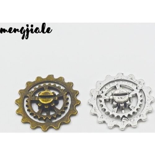 14pcs/lot Two Color Vintage Metal Zinc Alloy Big Steampunk Gear Charms Fit Jewelry Pendant Charms Making 22mm Dia
