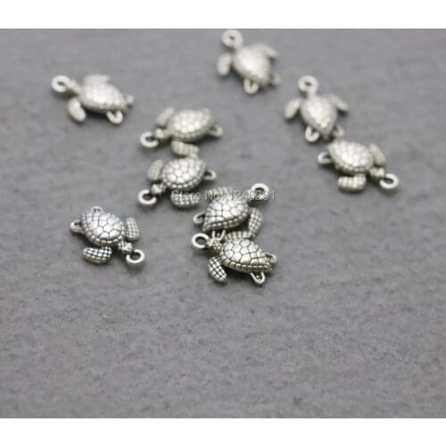 10PCS Turtle Pendant Fittings for Accessory Machining metal parts Silver-plate for Bracelet Necklace Girl Jewelry Making 12*15mm