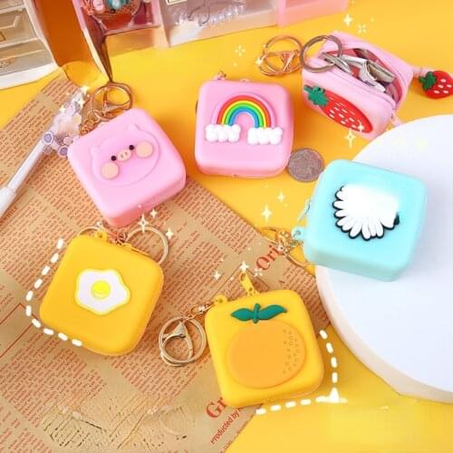 Portable Data Cable Headphone Storage Box Coin Wallet Case Cute Cartoon Silicone Money Key Coin Organizer Bag Kids Coin Purses