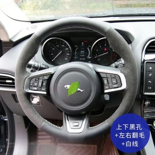 Hand-Stitch Steering Wheel Cover For JAGUAR XF XJL XE F-PACE F-TYPE Black Suede Leather Grip Auto interior accessorie