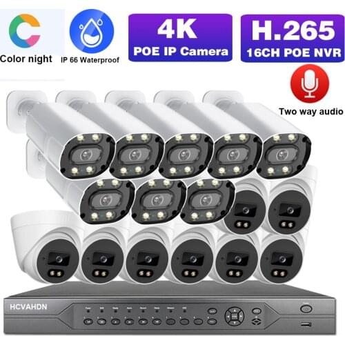 16CH 4K POE NVR Security Camera System Two Way Audio IP Camera Set 8MP Color Night CCTV Video Surveillance System Kit H.265 8CH