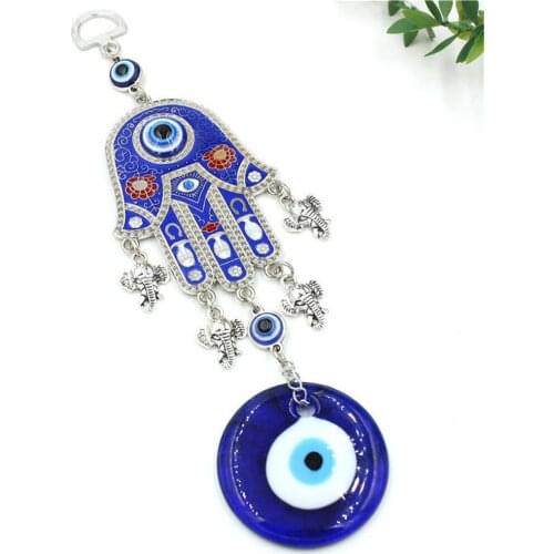 Turkish Alloy Big Palm Blue Eye Pendant Glass Wall Hanging Demon Eyes Silver 4PC Elephant Heads Car Home Decorations