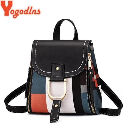 Yogodlns New Casual Plaid Shoulder Bag Fashion Stitching Back Pack Brand Female Totes Crossbody Bags Women Leather Handbags