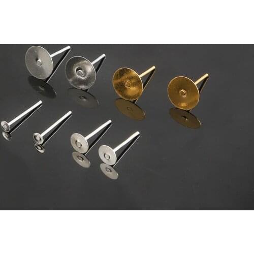 300-500pcs Gold Rhodium Iron Backs Stopper Earring Stud Flat Blank Base Pins Cup Posts For Jewelry Making Cabochon Cameo Setting