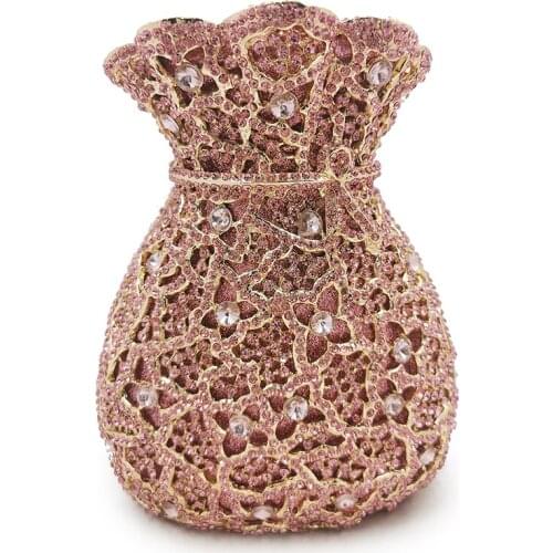 Hollow Out Gold Metal Rhinestone Purse Vase Shape Evening Clutches Bags Elegant High Quality Crystal Diamond Ladies Chain Handba