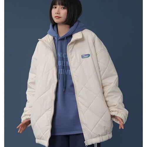 Womens Coat 2021 New Winter Student Zipper Baseball Uniform Coats Loose Cotton-Padded Jacket Bread Short Padded Outwear