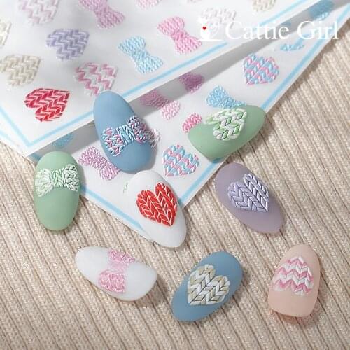 1 Sheet Sweet Love Sweater knitting 3D Nail Sticker Acrylic Engraved Flowers Gel Nails Stickers Nail Decal Nails Decorations