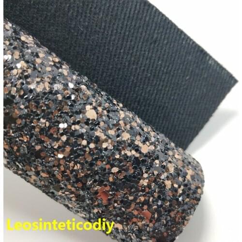 1PC 21X29CM Synthetic Letaher, Cuero Sintetico Black CHUNKY GLITTER LEATHER With Gold For Making Bows Accessories T64C