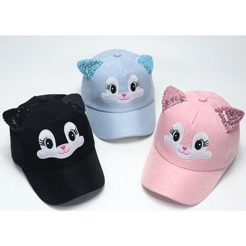 2021 Cute Baby Hat Spring Summer Baby Girl Baseball Cap Glitter Sequin Rabbit Ear Pearl Kids Hat Girls Sun Hats for Children