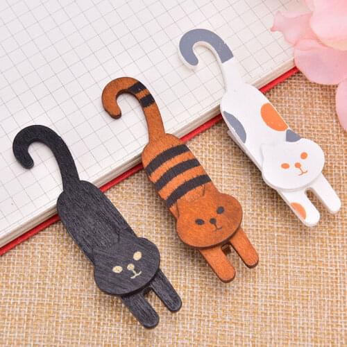 3pcs/pack Lovely Cat Design Wooden Clip Set Mini Wooden Clips For Photo Clips Clothespin Craft Decoration