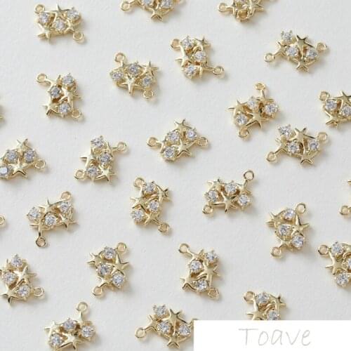 14K Gold Plated Double Hanging Five-Pointed Star Inlaid Zircon Star Ear Stud Handmade Material Accessories 4pcs