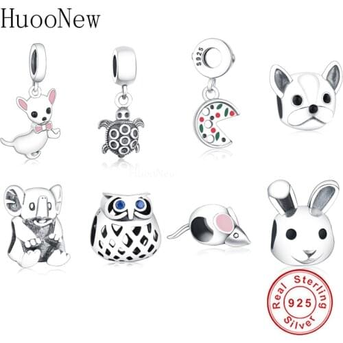 925 Sterling Silver Cute Pet Chihuahua Dog Pendant Charm Fits Original Charm Bracelet Jewelry Making Gifts Accessories