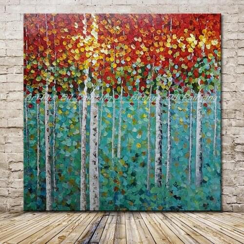 Arthyx Modern Abstract Palette Knife Trees Landscape Oil Painting On Canvas Handmade Wall Art Picture For Living Room Home Decor