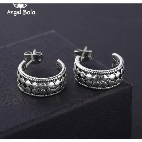Boutique Lattice Pattern Ancient Silver Color Buddha Stud Earring Earrings Personality Temperament Wild Buddha Earring for Women