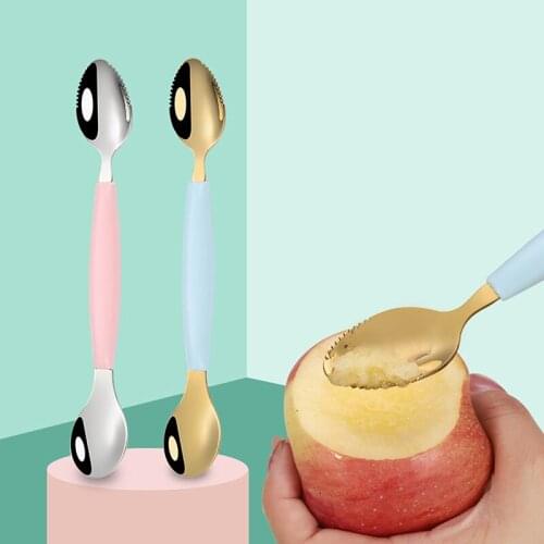 Stainless Steel Children Tableware Double-headed Mud Scraper Baby Fruit Food Supplement Spoon Multifunctional Fruit Puree Spoon