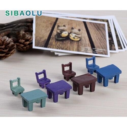 Child Desk Simulation Wooden Table Chair Square Miniature Figurine DIY House Accessories Doll home Decoration Simulation plastic