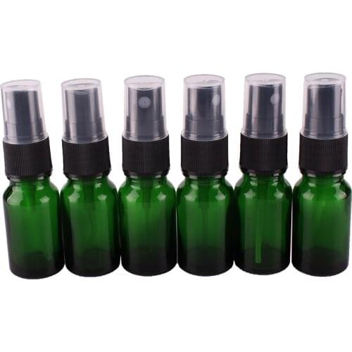 6pcs 10ml Green Glass Spray Bottle w/ Black Fine Mist Sprayer essential oil bottles empty cosmetic containers