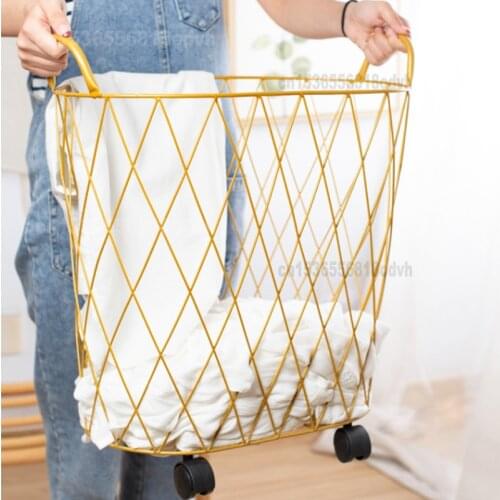 Cotton Linen Iron Storage Basket Dirty Household Golden Dirty Clothes Toy Storage Bucket Bedside Hanging Basket Can Be Portable