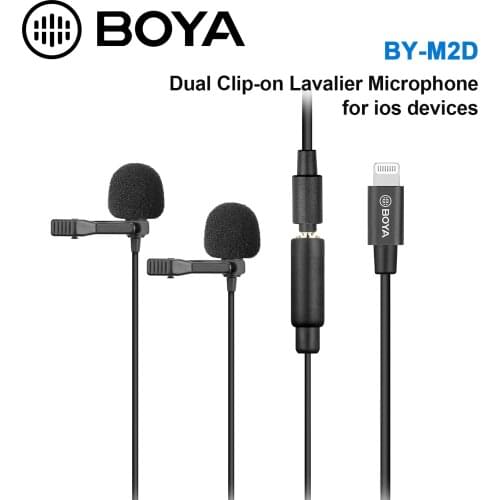 BOYA BY-M2/M2D Cardioid Lavalier Lapel Clip-on Mic with 3.5mm TRS Cable Detachable Single Head Compatible with iOS Smartphones