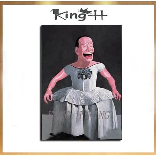 Chinese painter hand-drawn characters wear a skirt of big mouth boy pop art on canvas painting decoration lobby sofa porch shall