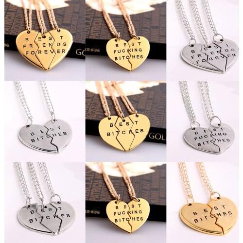Best Bitches Friend Gifts Heart Broken Chain Pendant Necklace Charms Jewelry For Womens Mens BFF