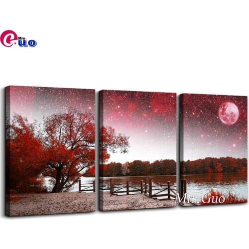 3 pcs Red Tree Moon Scenery 5D Diamond Painting Triptych Full Drill DIY Diamond Embroidery Mosaic Craft Kit Sale Home Decoration