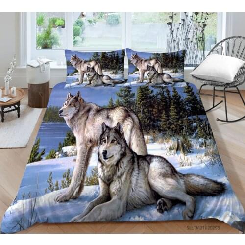 Hot Style Soft Bedding Set 3d Digital Wolves Printing 2/3pcs Duvet Cover Set with Zipper Single Twin Double Full Queen King