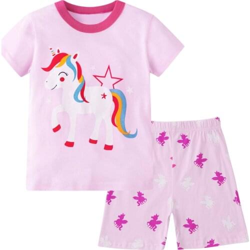 Summer Toddler Baby Girl Pajamas Set Cotton Sleepwear Short Sleeves Cartoon T-shirt And Shorts Kids Girls Clothes Sets 1-6 Years