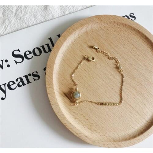 Fashion Lucky Stone Bead Bracelet For Women Simplicity Gold Color Alloy link Bangles Jewelry Party Gifts Dropshipping