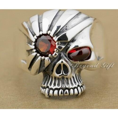 Red CZ Stone Eyes Mummy Skull Ring Mens Biker Rock Punk Ring 9M014 US Size 7 to 15