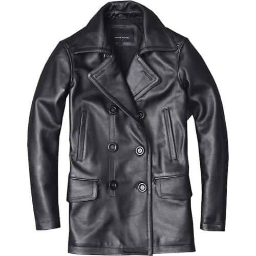 High Quality Business Mens Cowleather Leather Trench Coats Plus Size 5XL Cowhide Jackets For Men Double breasted Mens Overcoats