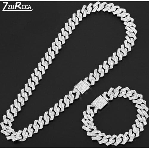 Men Cuban Link Chain jewelry set Miami Iced Out Bracelet Necklace Sets For Women Men Hip Hop Gold Color Jewelry Set