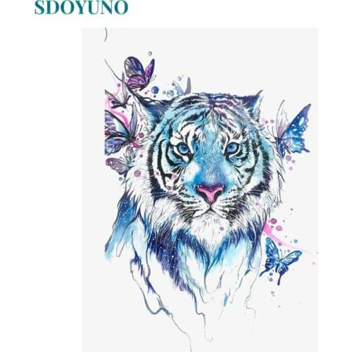 SDOYUNO Acrylic Paint By Numbers Animals Oil Painting By Numbers On Canvas Tiger 40x50cm Frameless DIY Draw Number Home Decor